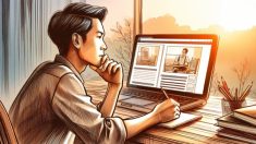 落ち着いた作業机でWordPress アイキャッチ 作成 コツを比較検討する様子