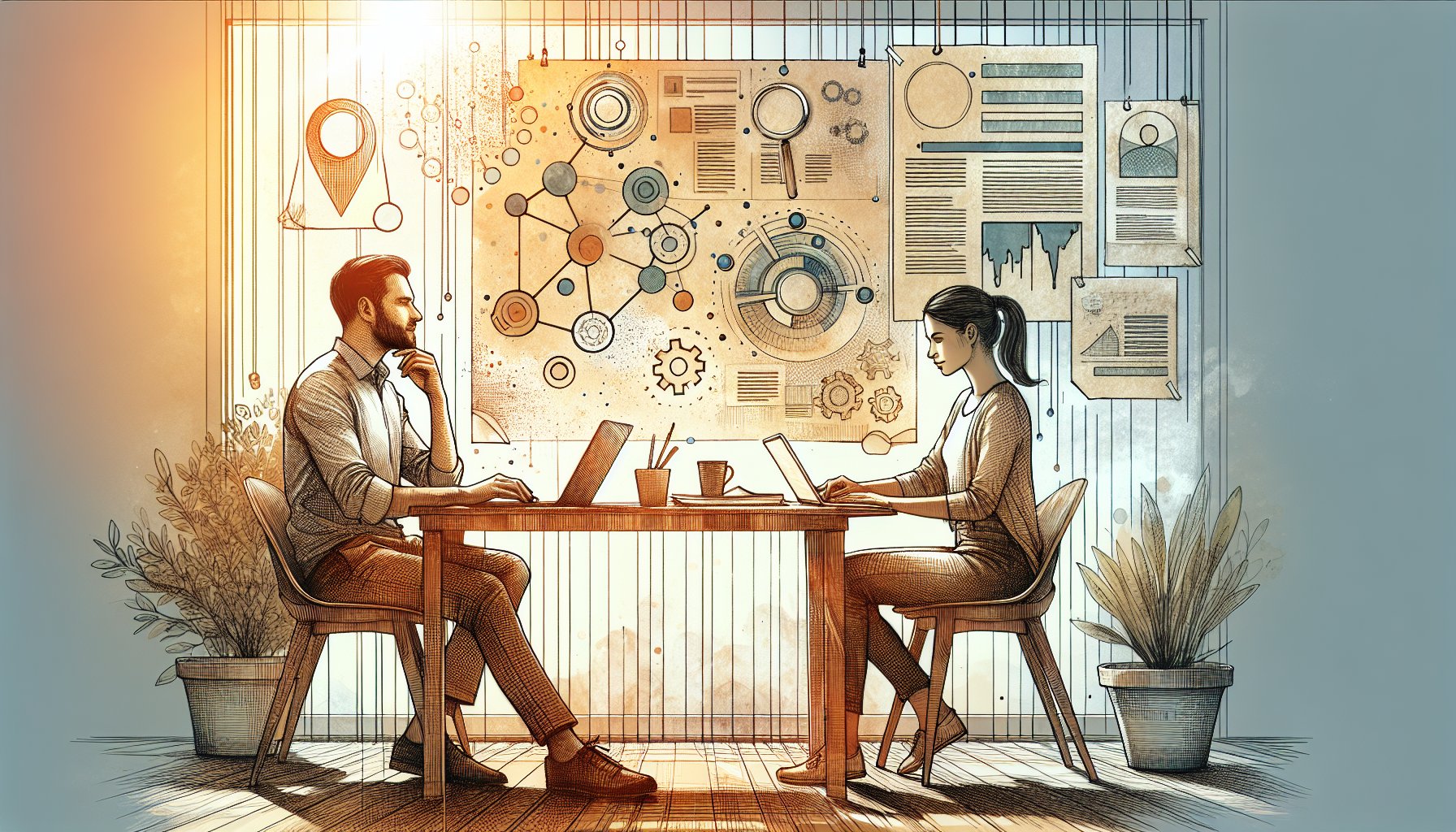 Google AI 記事 評価を見直す執筆者たちのワークスペースと穏やかな協働シーン