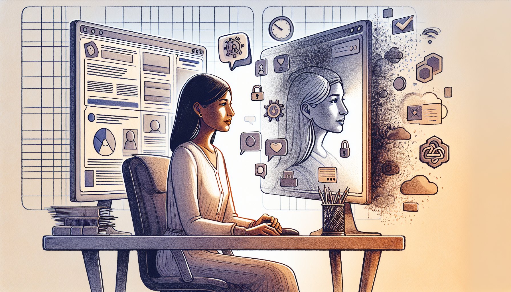 検索エンジン AI 化 影響を象徴的に示す検索評価とリスク認識のイラスト