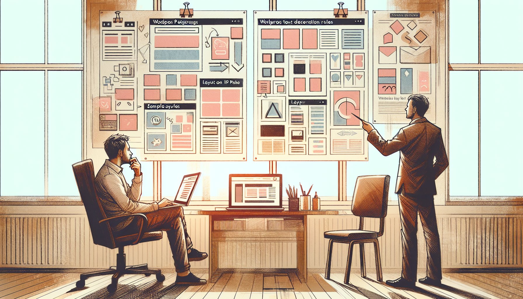 穏やかな作業デスクでWordPress 文字装飾 ルールを協力して整理・検討する様子