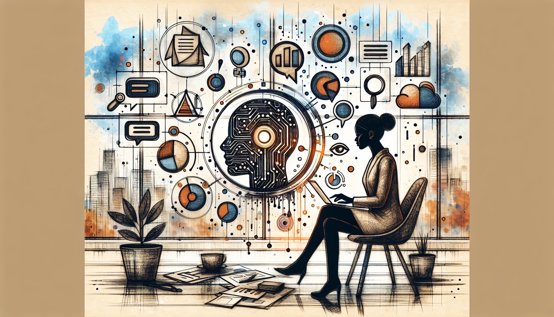 落ち着いたワークスペースで人とAIが協働し多言語コンテンツを最適化するAI 翻訳 SEOイメージ