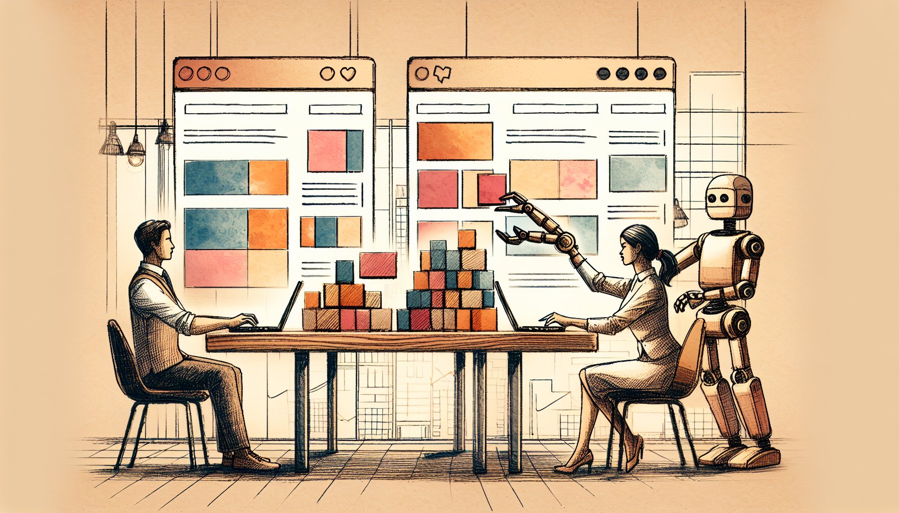 自動投稿 ブログと人力執筆が協調するビジネスブログ運用のイメージイラスト