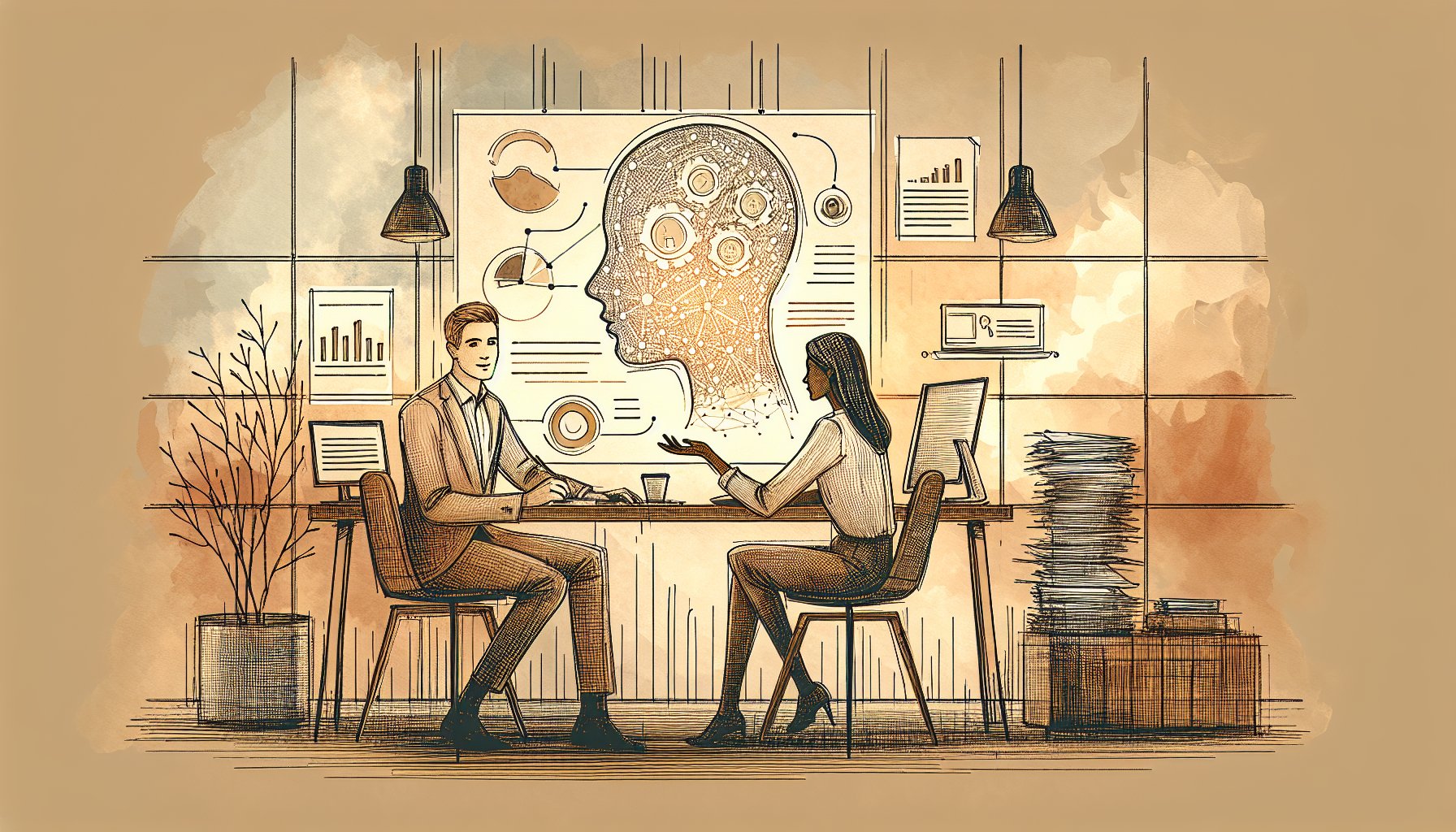 ビジネス現場でAI と人間の共同執筆に取り組む担当者たちの穏やかな執筆風景