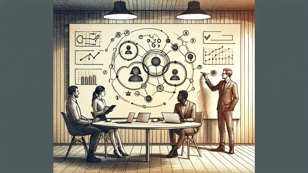 ビジネス会議でAI ファクトチェックの役割分担を話し合う担当者たち