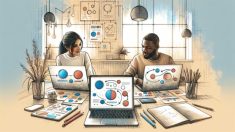 WordPress ABテスト やり方を考える二人が画面比較し仮説検証する様子