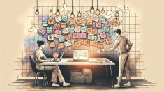 関連キーワード 埋め込みの検索意図を、カード分類で整理するワークスペースのイラスト