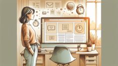 WP 投稿日 表示 しない設定で日付非表示にしたブログ画面を眺めるデスクワークシーン