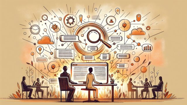 自然言語処理 SEOにより検索エンジンが文章の意味を理解する様子を示すイラスト