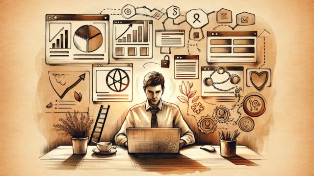 WP サイト 買収 売却 SEOで買収側が隠れたSEO基盤やリスクを落ち着いて評価する様子