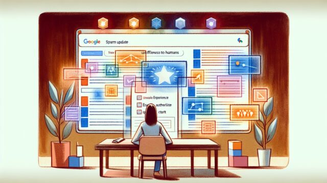 Google AI スパム アップデートでAIコンテンツを人間中心に評価する様子のイラスト