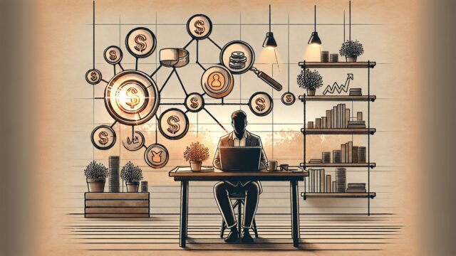 ノートPC画面でニッチキーワード 攻め方を分析し、収益と成長戦略を整理するワークスペース