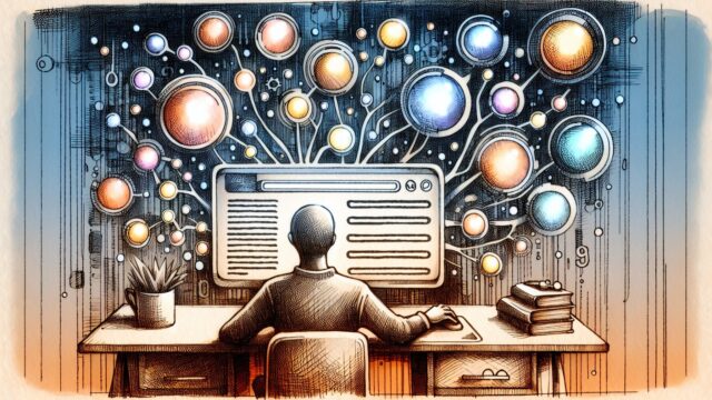 サジェストキーワード 抽出で浮かぶ検索候補とユーザー意図の微妙な距離感を俯瞰するイラスト