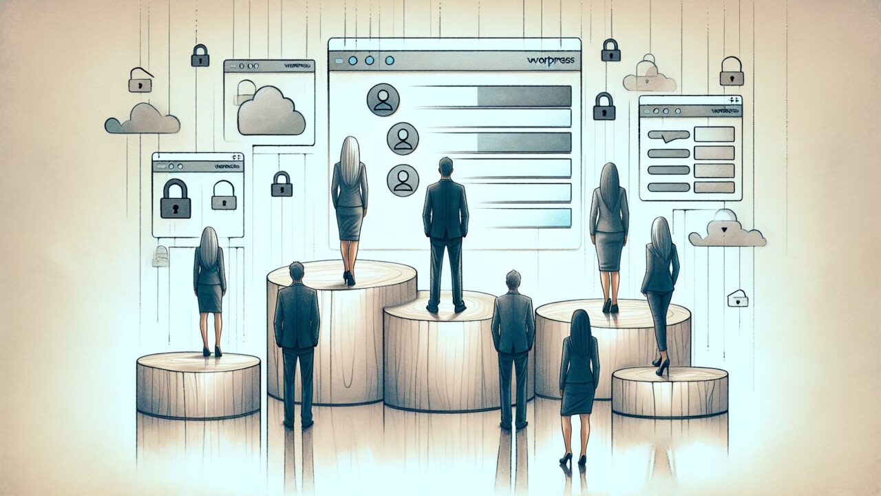 WP ユーザー権限 種類を示す5段階のアクセス権限を比喩的に表現したイラスト