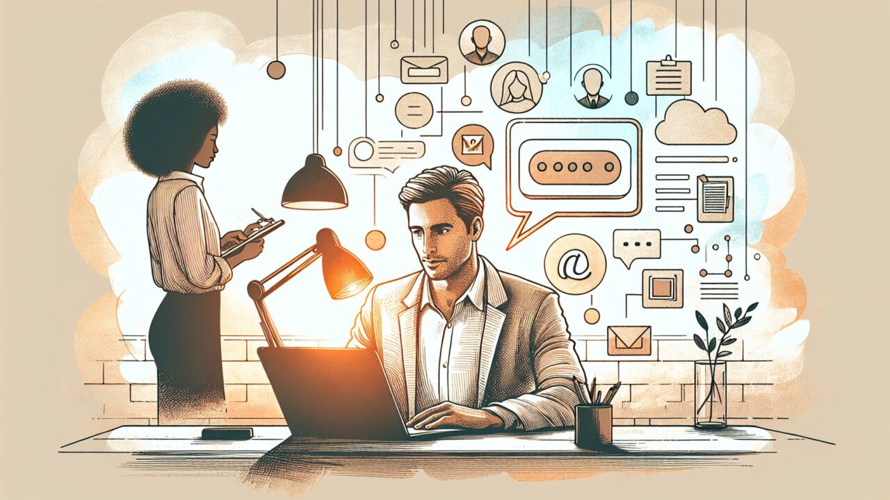 落ち着いた初心者がChatGPT 使い方 初心者の前提を学ぶ様子を描いたイラスト