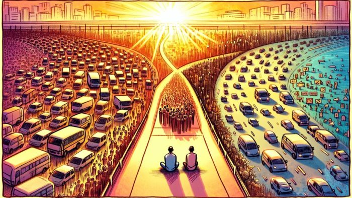 ビッグとロングの間でミドルキーワード 狙い目を象徴する中道を選ぶ風景