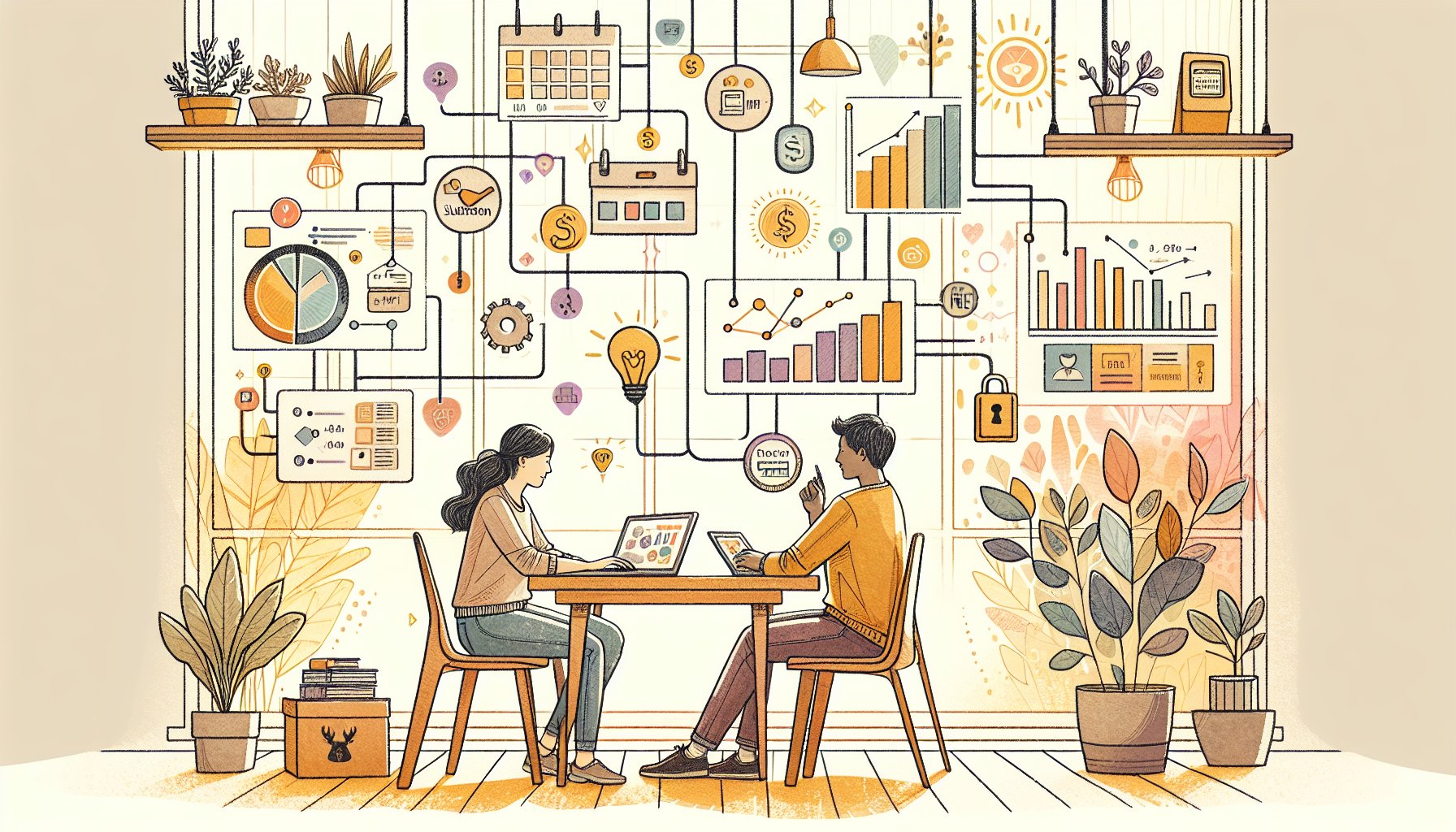 AI ライター 比較で見える料金モデルの違いを示すワークスペースイラスト