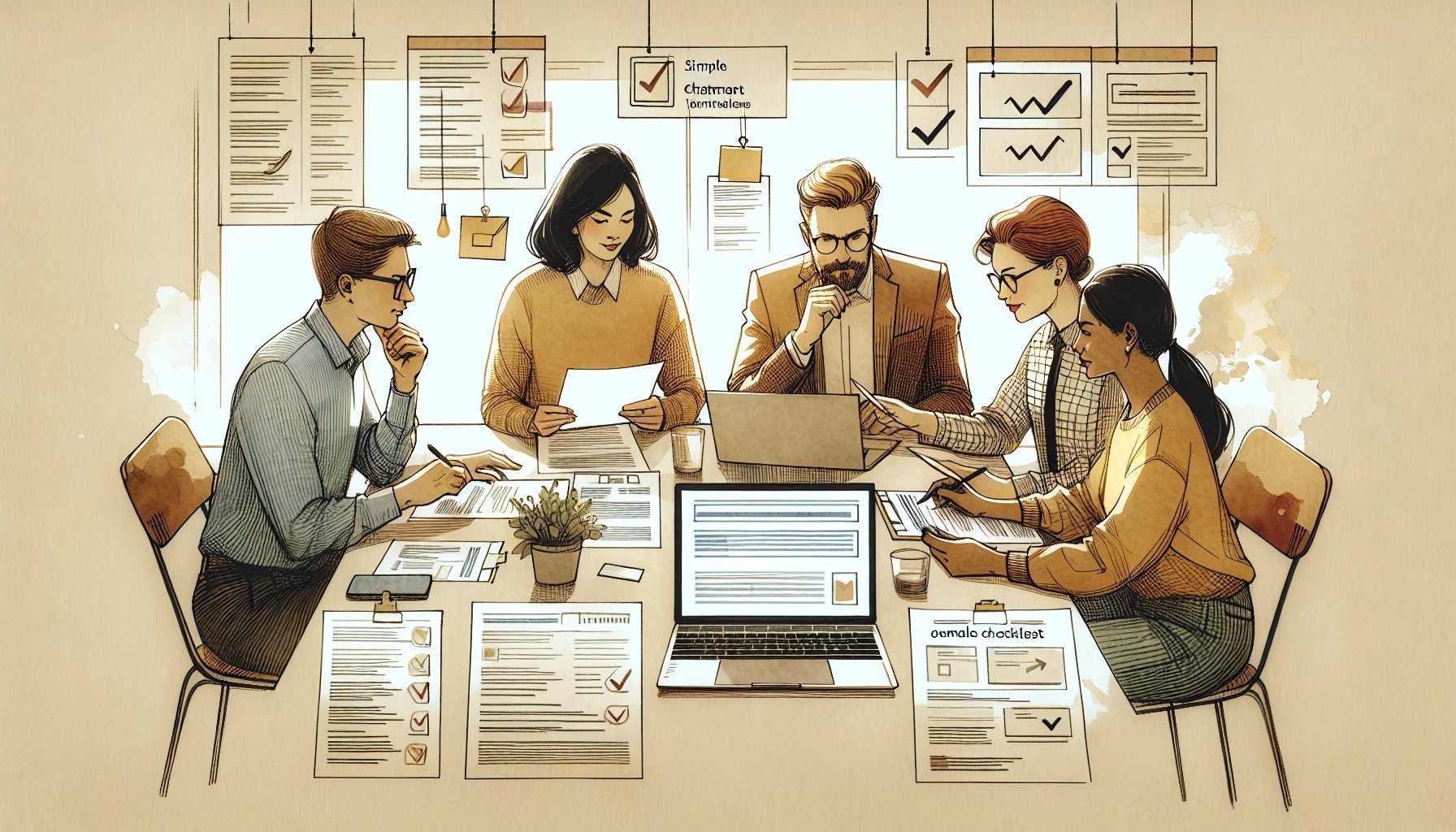 チームでAI ファクトチェック やり方を共有しながら書類やチェックリストを確認する様子