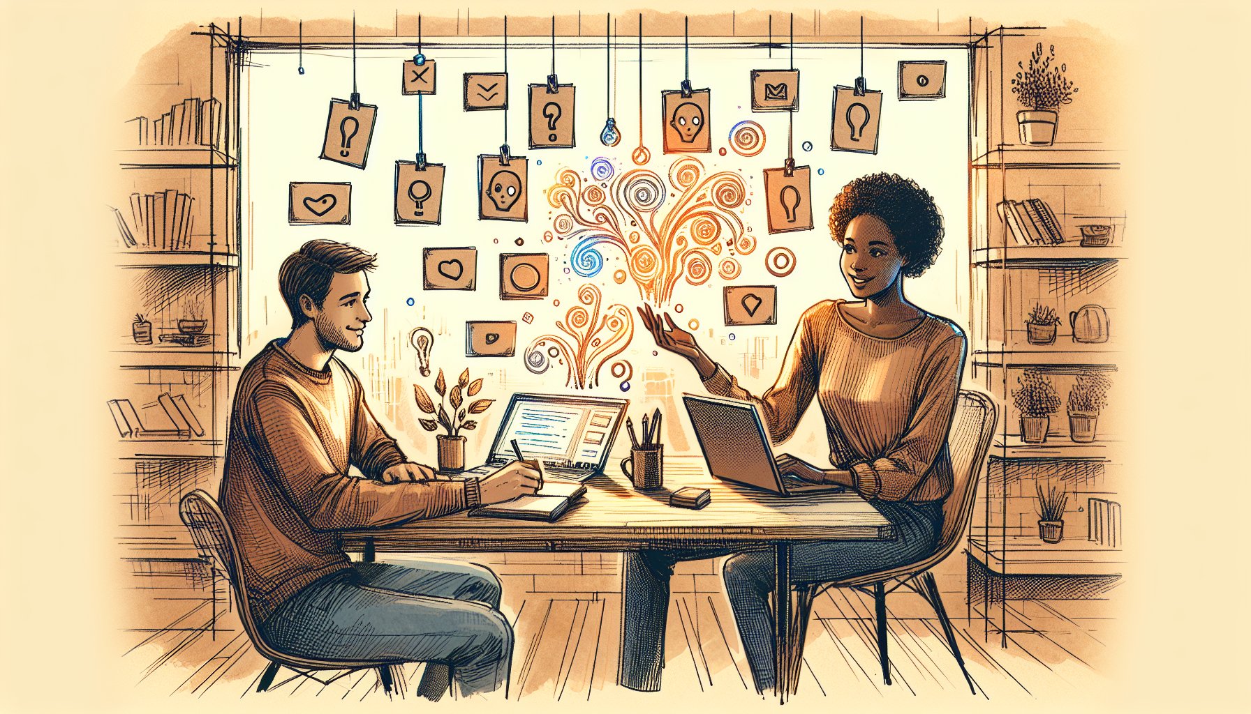 人とAIが落ち着いて協働しながらAI タイトル 生成の依存度バランスを考える場面