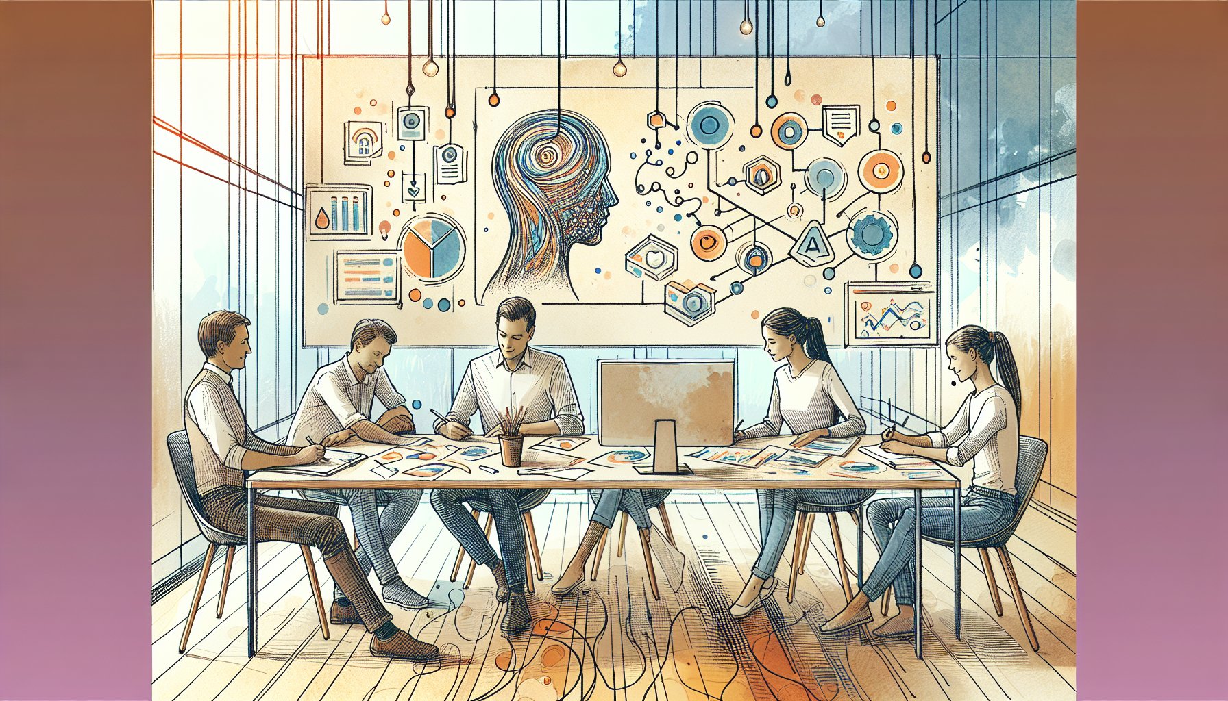 チームでAI 競合分析 プロンプトを設計・共有し改善点を話し合う様子