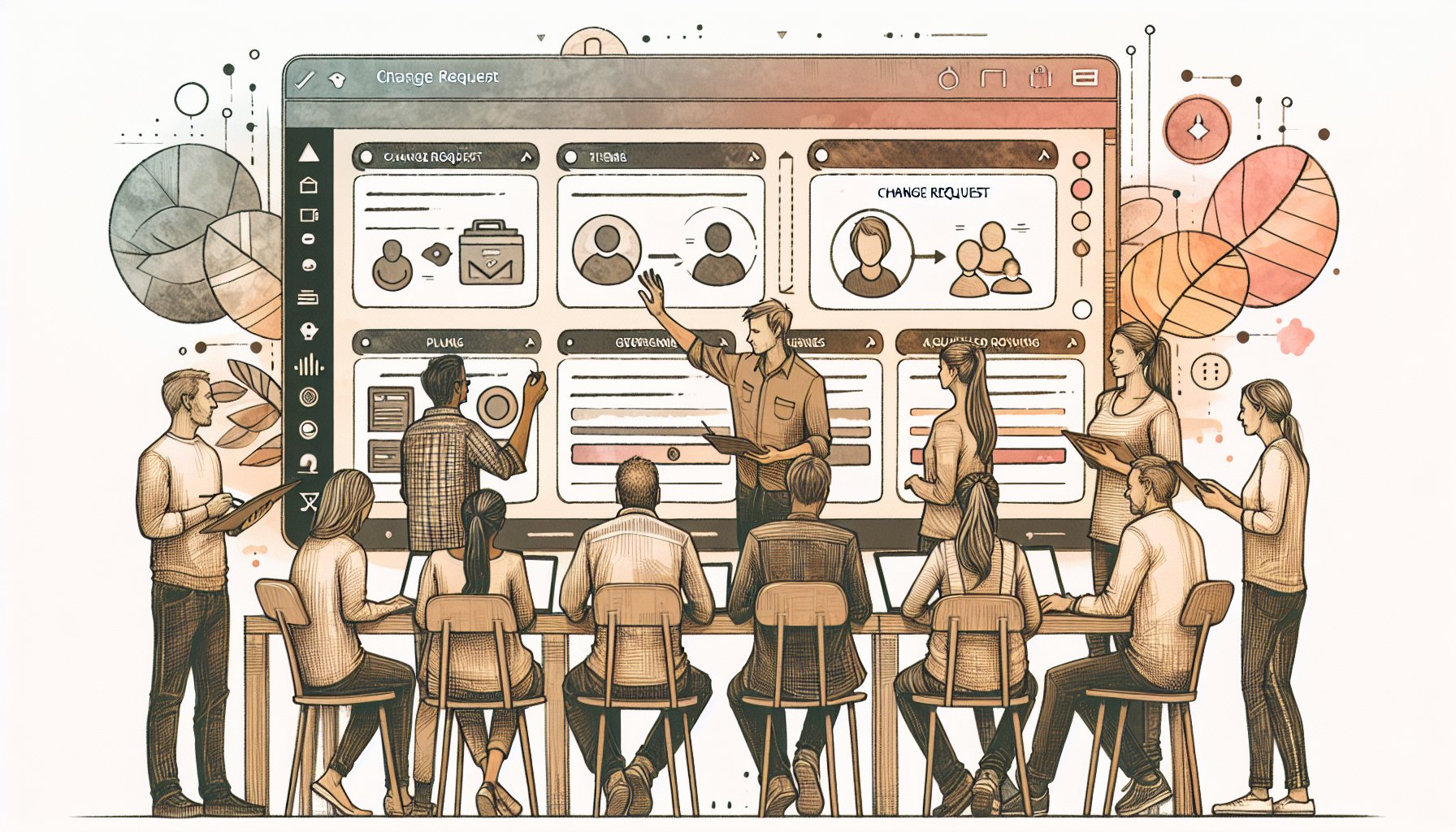 WordPress 複数人 編集 注意点として、プラグインやテーマ変更を落ち着いて話し合う大人たち