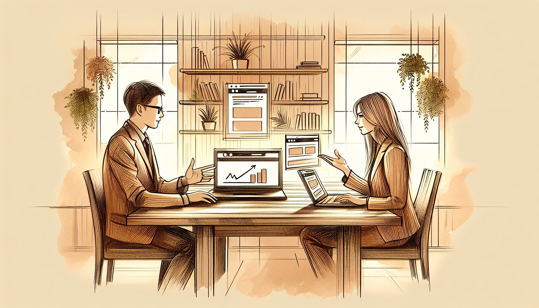 WP サイト 買収 売却 SEOを意識し交渉する2人のビジネスパーソン