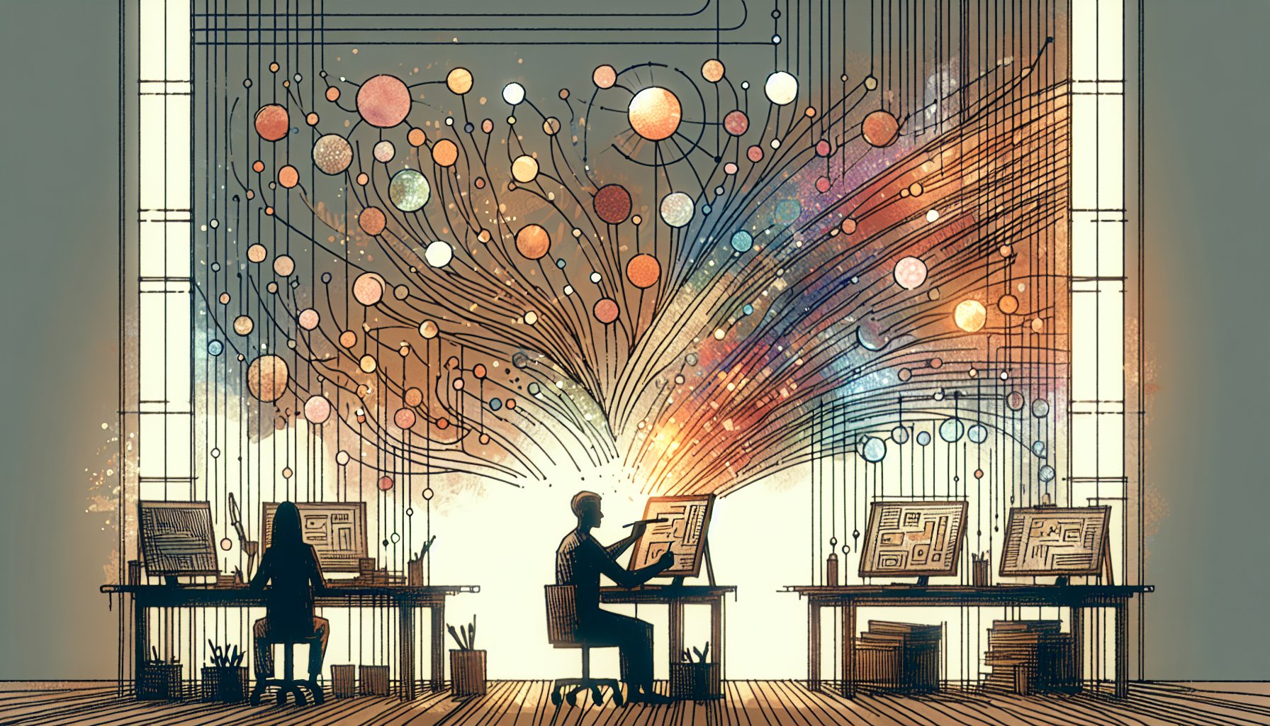 AI コンテンツ 質の定義をテーマに、量産と個別最適のバランスを描いたイラスト