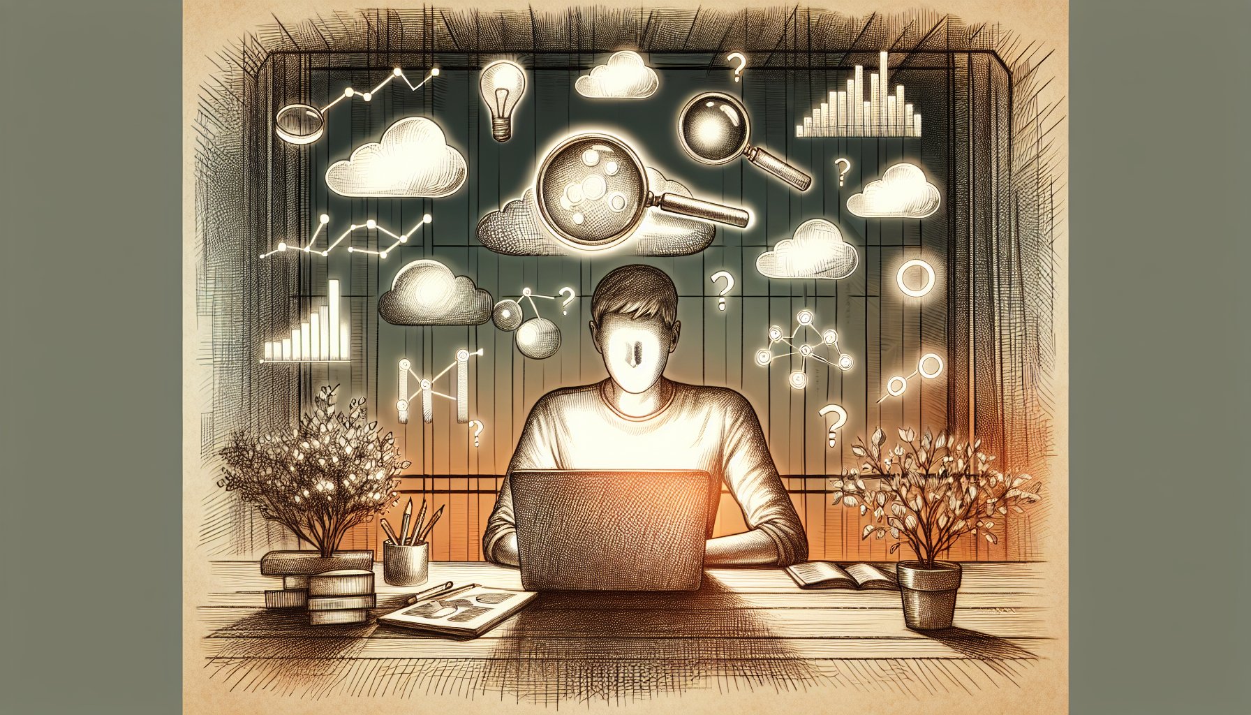 AI時代の検索ボリューム 目安を考える人がデスクでデータと未知の需要を見比べる場面