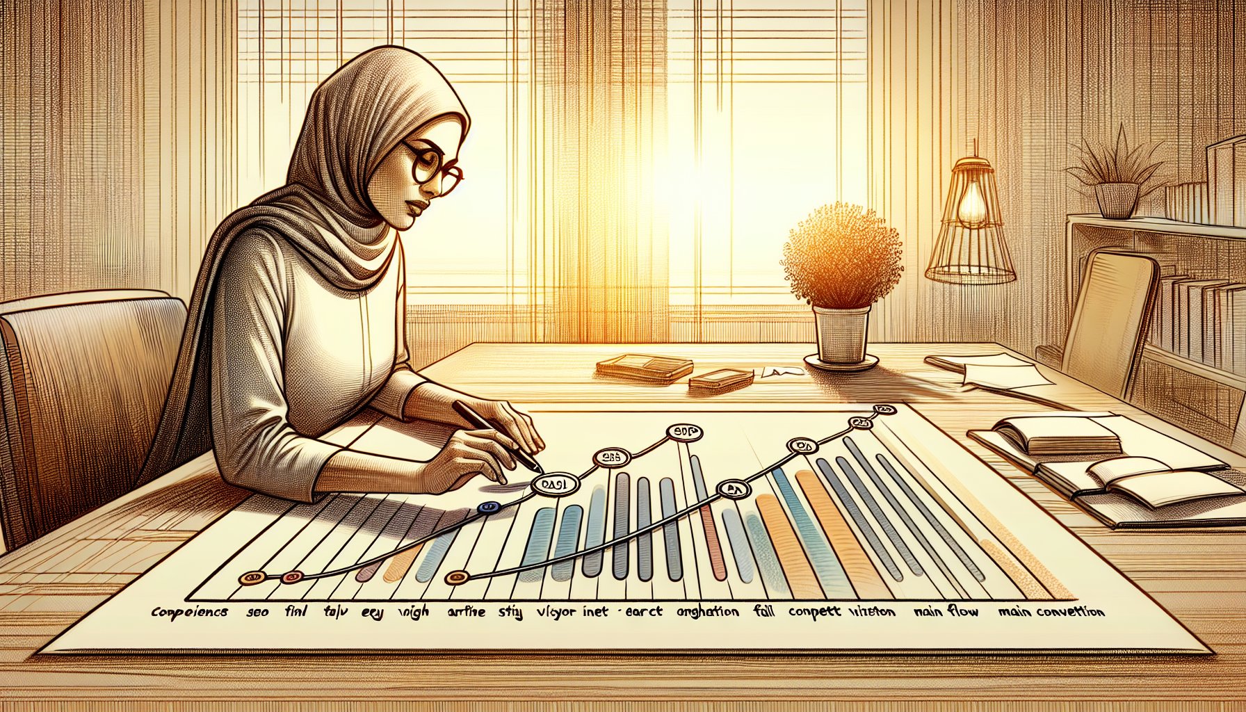 ロングテールキーワード SEOの前提を示すグラフを分析するビジネスパーソン