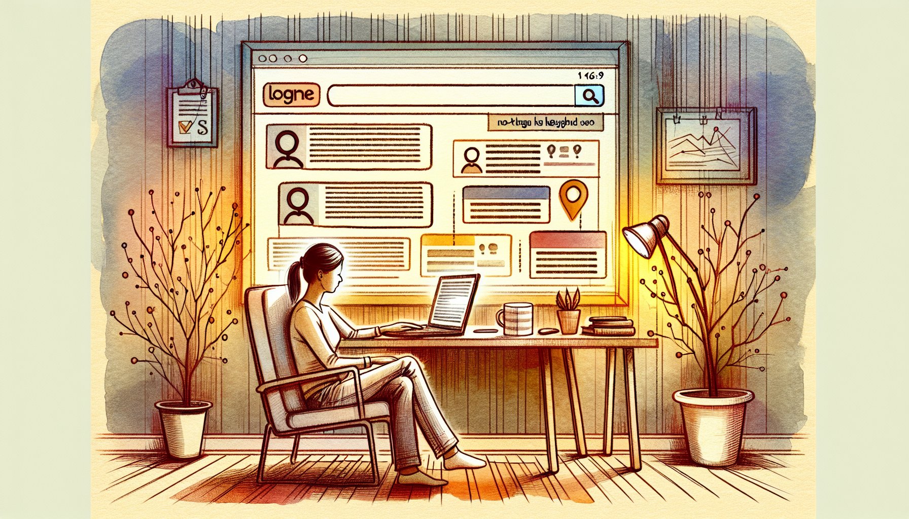 検索ニーズの変化とロングテールキーワード SEOの関係を示すデスク周りの手描きイラスト