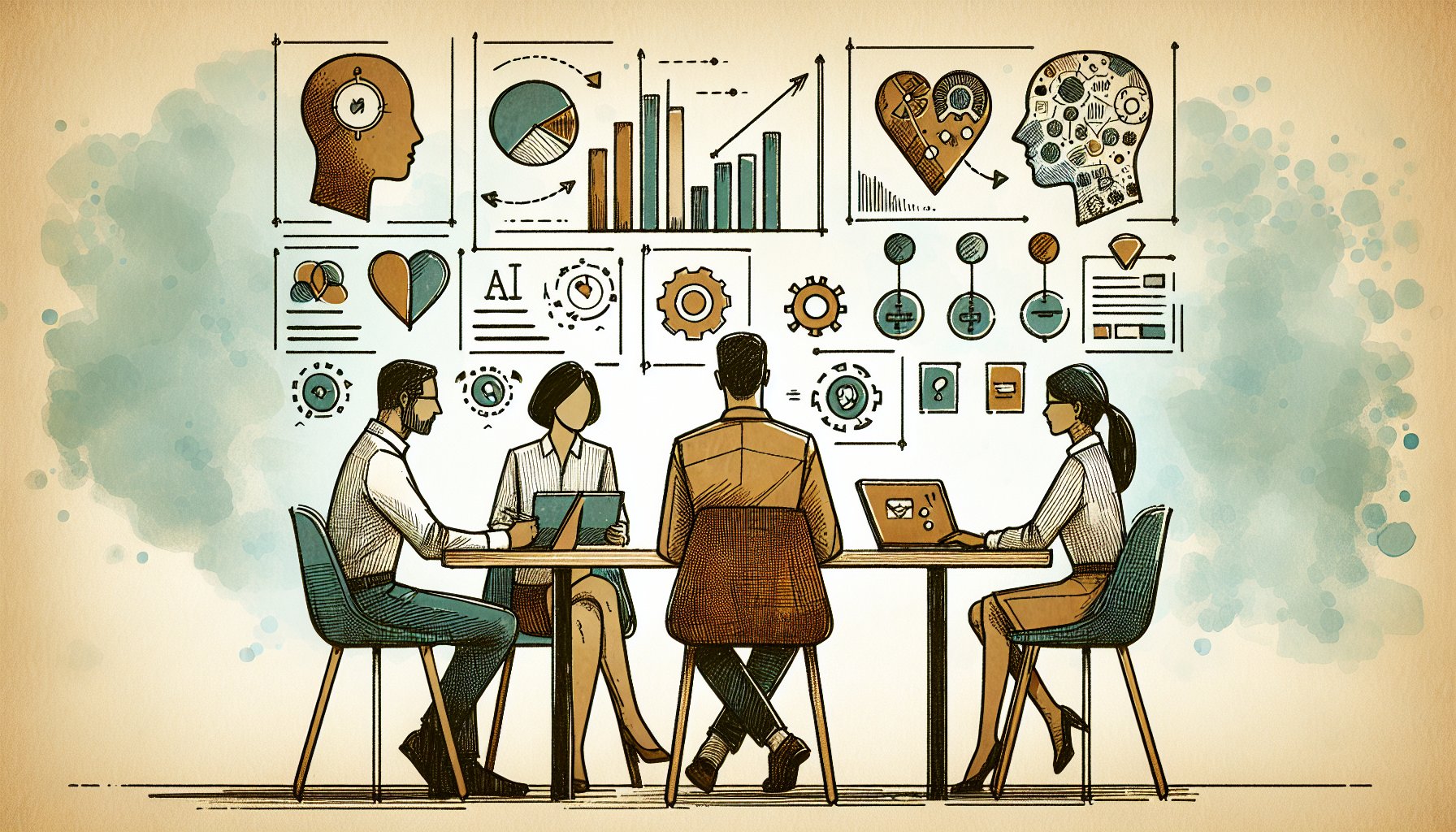 GPT-4o 性能 比較をテーマに、オフィスで費用対効果や精度を議論するビジネス会議