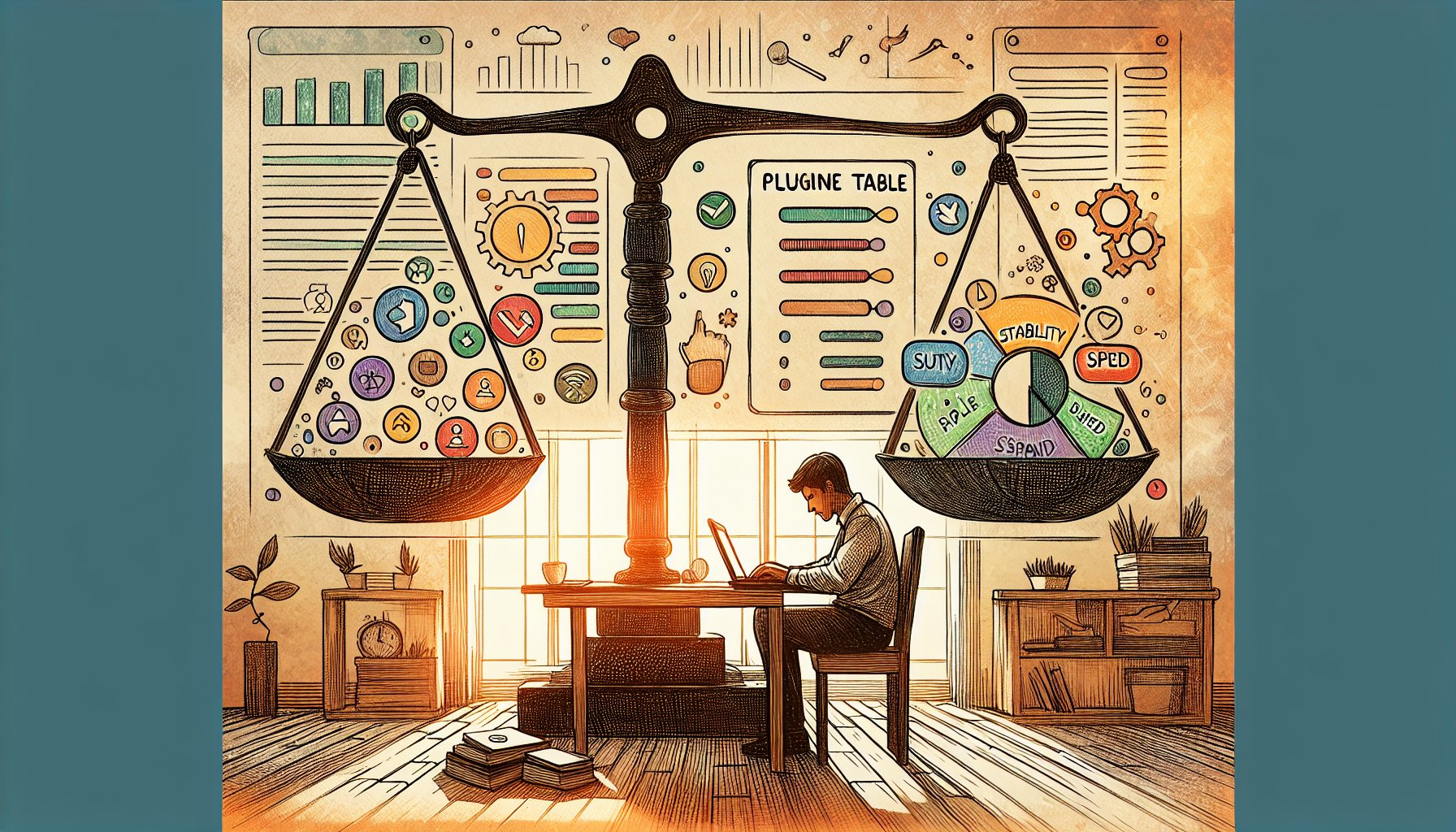 WP 比較表 プラグインの選び方を検討する制作者と機能と安定性を量る天秤