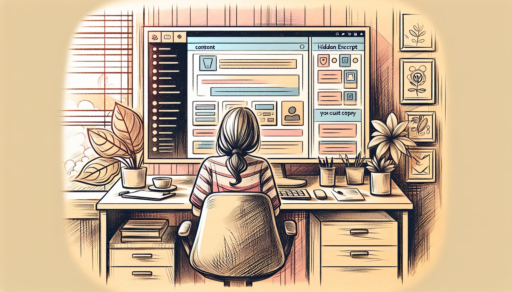 WordPress 抜粋 表示されない設定を確認するブロックエディタ画面と落ち着いた作業デスク