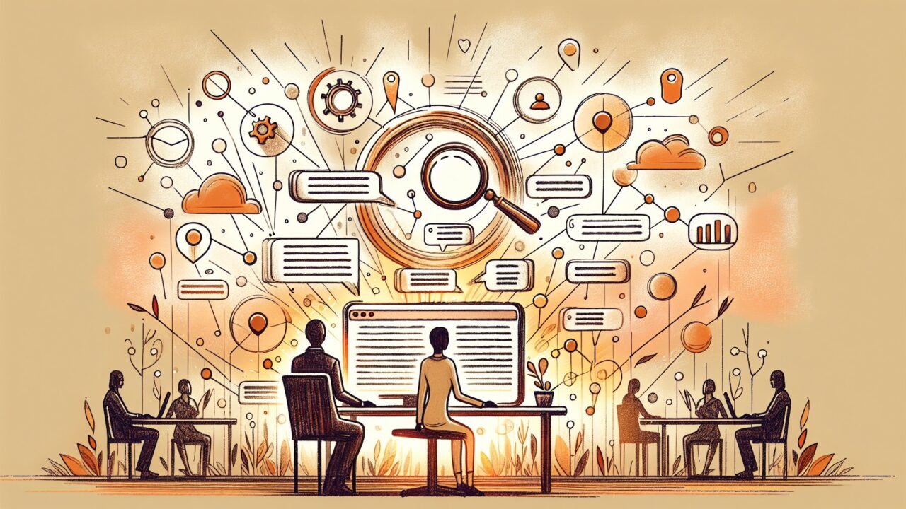 自然言語処理 SEOにより検索エンジンが文章の意味を理解する様子を示すイラスト