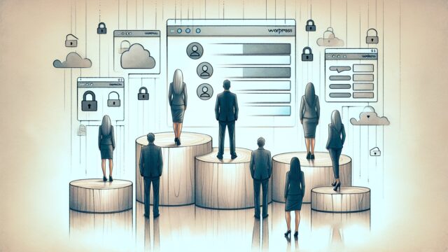 WP ユーザー権限 種類を示す5段階のアクセス権限を比喩的に表現したイラスト