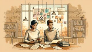 AI 文章 検出器 回避をテーマに、人とAI文章を落ち着いて比較検討する様子