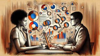 キーワード選定 やり方に悩む担当者が穏やかな作業環境で複雑な検索意図を分析する様子