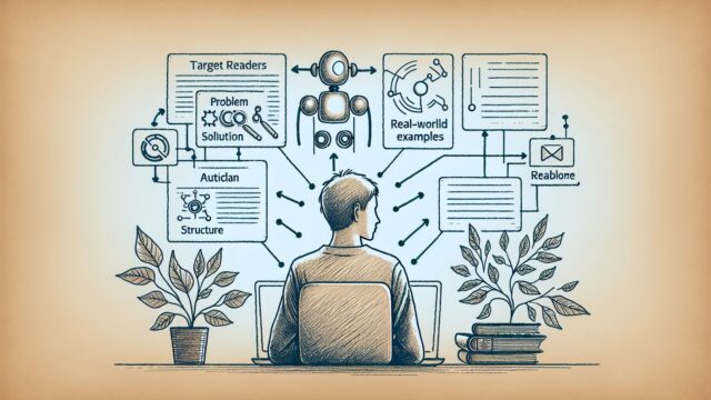 AI ライティング 成功事例 SEOの共通パターン、人とAIが協働し記事構成を整理する様子