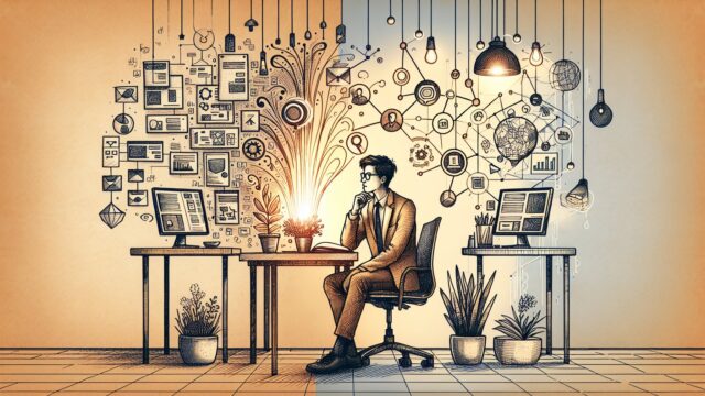 Perplexity AI 検索 活用で散在情報を整理し、効率的に答えを得るビジネスデスクシーン