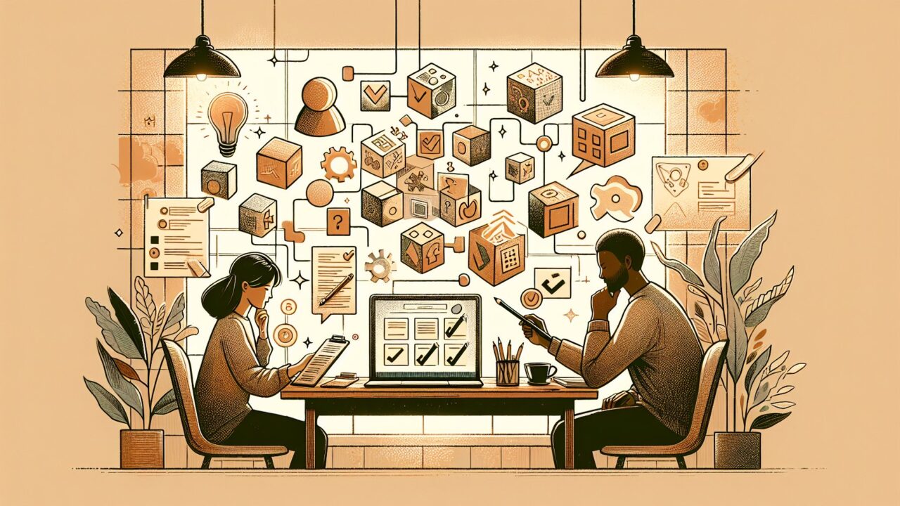 Notion AI ライティング 評判を整理するデスクシーン、長所と短所を静かに比較する人物たち