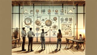 Gemini Pro 1.5 使い方を既存AIと比較しながら議論するビジネスワークスペースイラスト