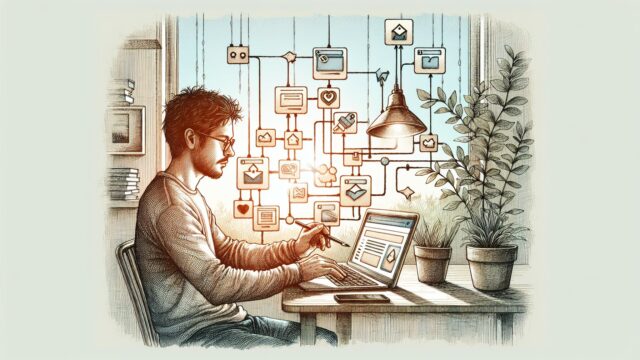 WordPressでWP 画像 リンク 外す仕組みを考える机上の作業シーン