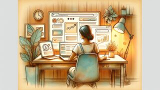 WordPress 検索結果 違うタイトルの仕組みを考えるデスクワーク風イラスト