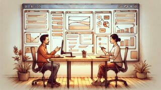 Claude Artifacts 使い方の概要、チャットと成果物画面を並べた協働イメージ