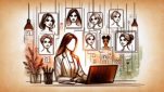 AI 美女 生成 やり方を示す、暖かな光の中で女性ポートレートを生成するビジネス利用シーン