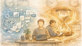 AI 業務効率化 事例として、定型業務をAIが処理し人が創造的業務に集中する様子