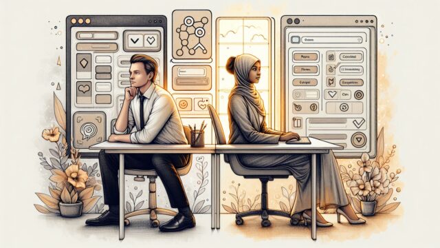 WPForms 評判 比較のイメージとして、シンプルなフォームと高機能なフォームを対比する手描きイラスト