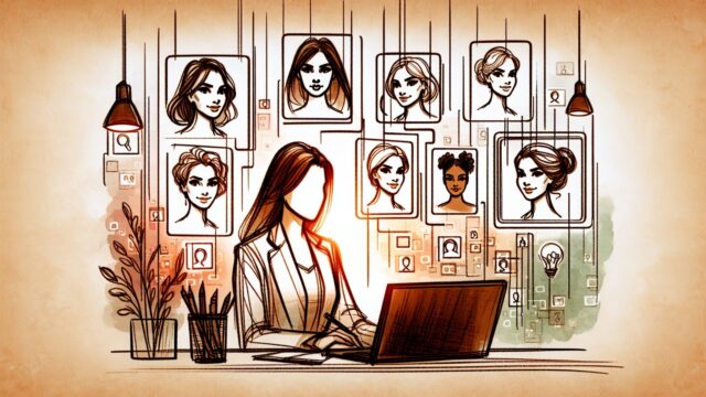 AI 美女 生成 やり方を示す、暖かな光の中で女性ポートレートを生成するビジネス利用シーン