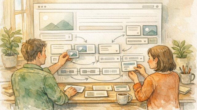 Advanced Custom Fields (ACF) 活用術でサイト構造を整理するワークスペースイラスト