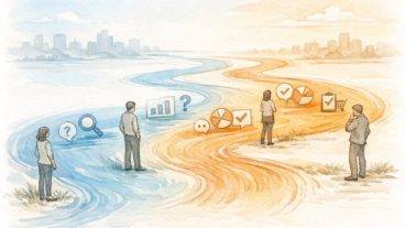 検索行動に沿って変化する川のようなカスタマージャーニー SEO のイメージ図