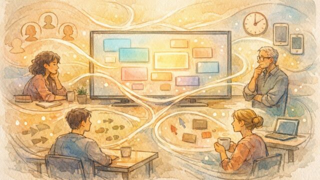 パーソナライズ コンテンツの基本概念を示すワークスペースと多様なユーザー像